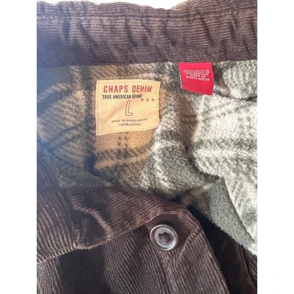 Vintage Chaps Denim Brown Corduroy Jacket Flannel Lined‎ Large Cotton, Pockets